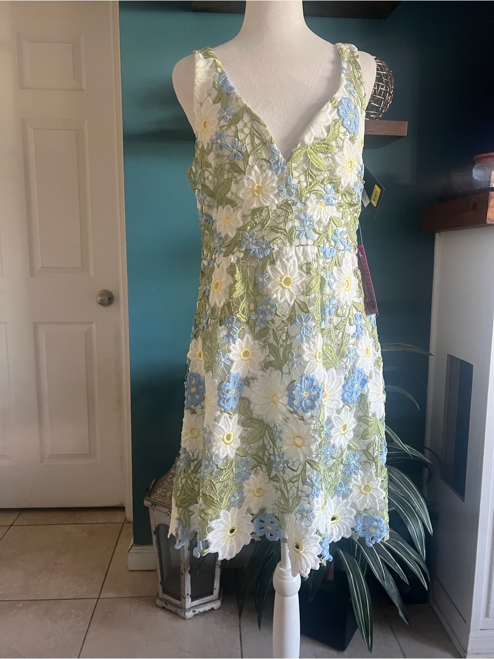 Layered with Love - Sleeveless Floral Eyelet Mini Dress in Green and Blue